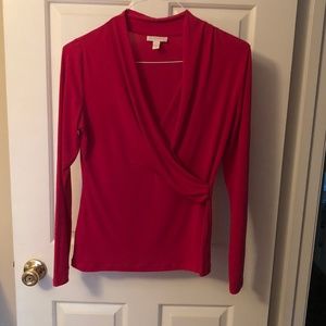 Long Sleeve Wrap Style Top Fushia Size Medium